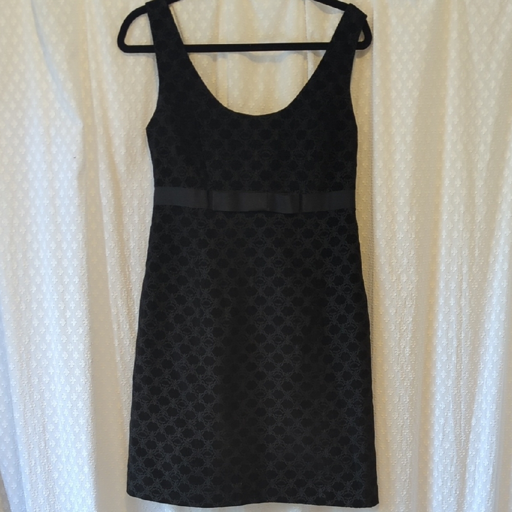 Vineyard Vines Black Scoopneck Dress With Ribbon Detail Flocked Velvet Women's 8